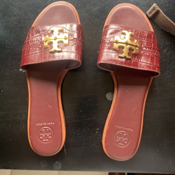 Tory Burch Croco Leather Everly Slides Sandal Women Size 7.5 - Picture 2 of 4